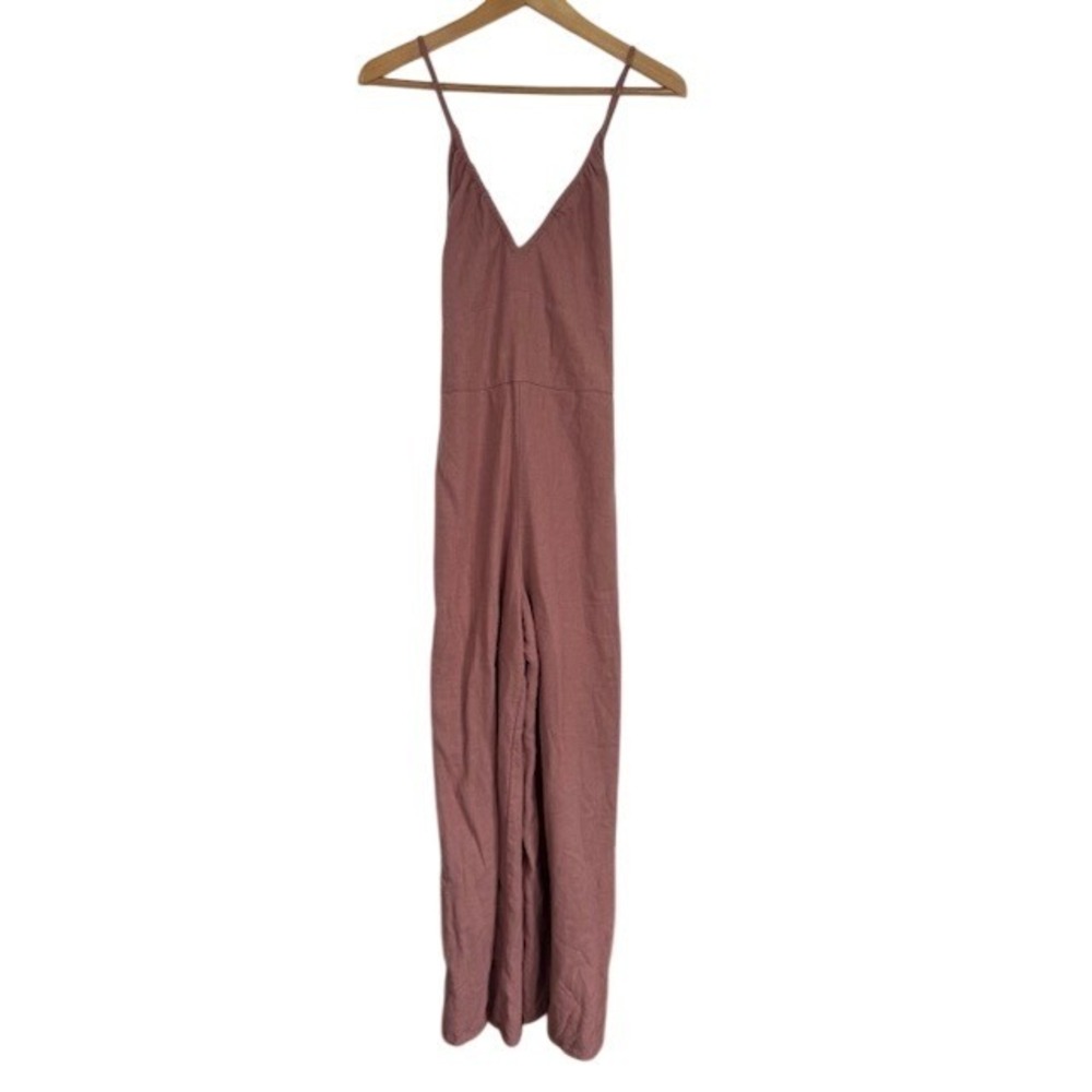 Abercrombie & Fitch Womens Medium Linen Blend Wide Leg Jumpsuit Mauve Tie Back - Picture 4 of 11
